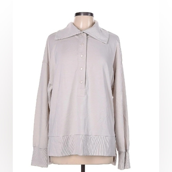Sincerely Jules soft light tan pullover sweatshirt quarter button up. Size me… - Picture 2 of 10